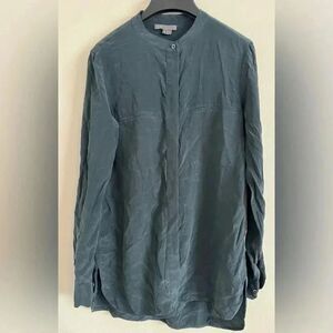 Women’s  Vince 100% Silk Blouse | Bishop Collar | Size 2 | Dark Green